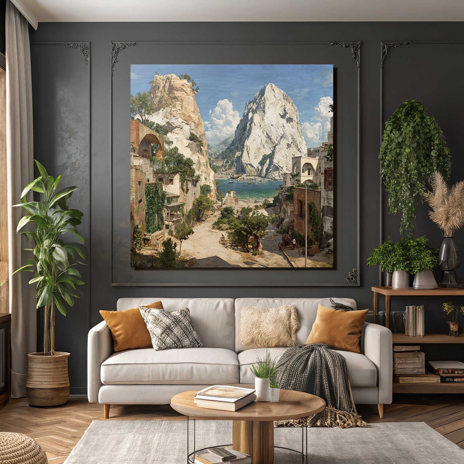 Malerische Küstenlandschaft Mit Häusern Und Segelbooten