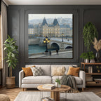 Ruhige Stadtlandschaft Brücke Über Fluss Abendlicht Kunstwerk