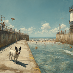 Strand Szene Mit Hund Und Pier Im Sommer | Humor und Schraeges | Themen und Hobbys
