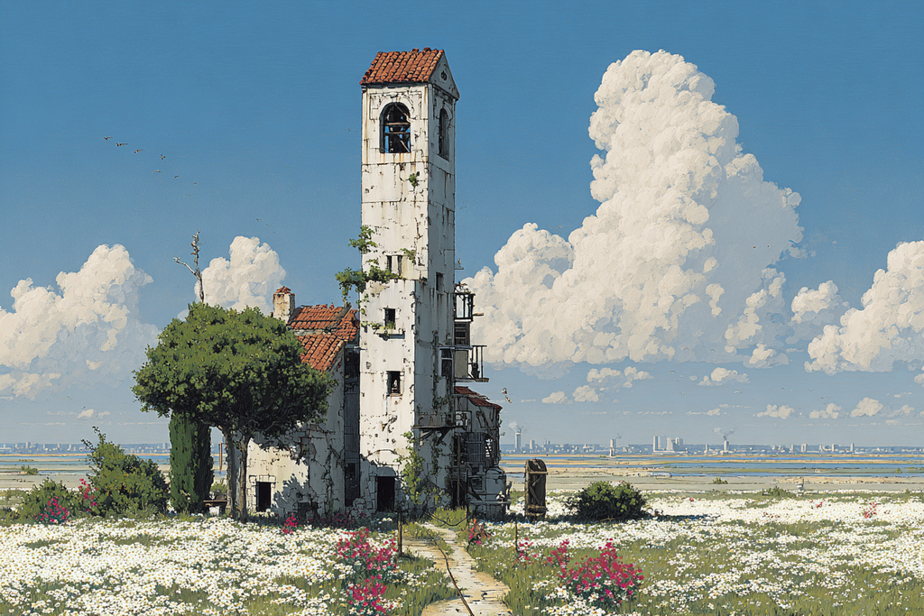 Alte Verlassene Gebäude Umgeben Von Blumen Unter Einem Blaün Himmel | Humor und Schraeges | Themen und Hobbys