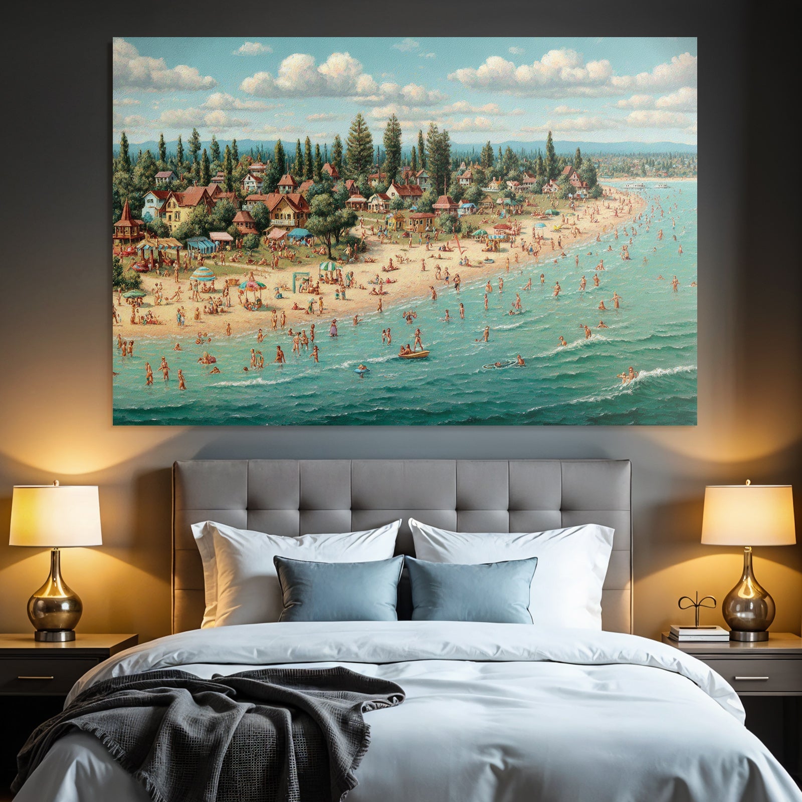 Beach Szenen Lebendiger Sommer Tag Mit Leuten Und Regenschirmen