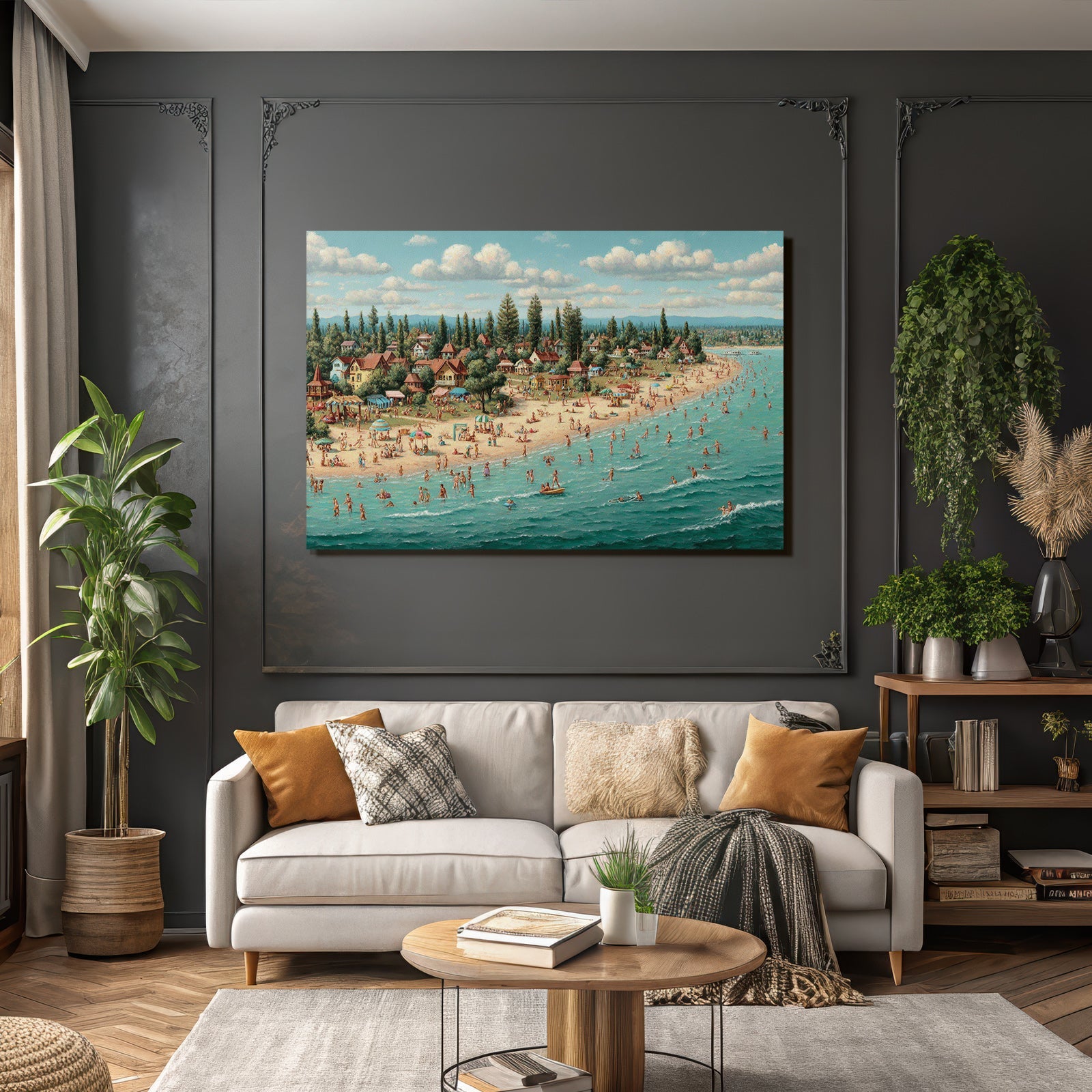 Beach Szenen Lebendiger Sommer Tag Mit Leuten Und Regenschirmen