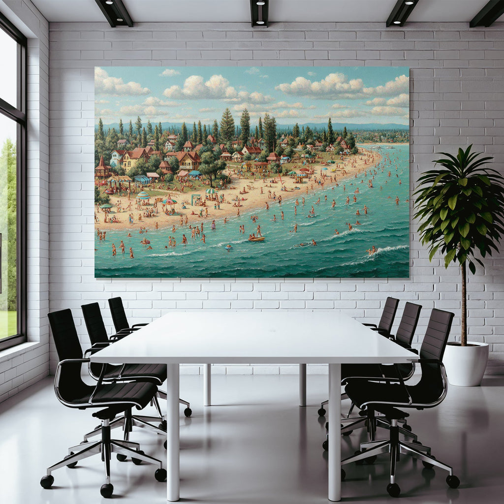 Beach Szenen Lebendiger Sommer Tag Mit Leuten Und Regenschirmen