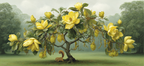 Blühender Baum Mit Gelben Blüten Und Ein Eichhörnchen Im Nebligen Wald | Humor und Schraeges | Themen und Hobbys