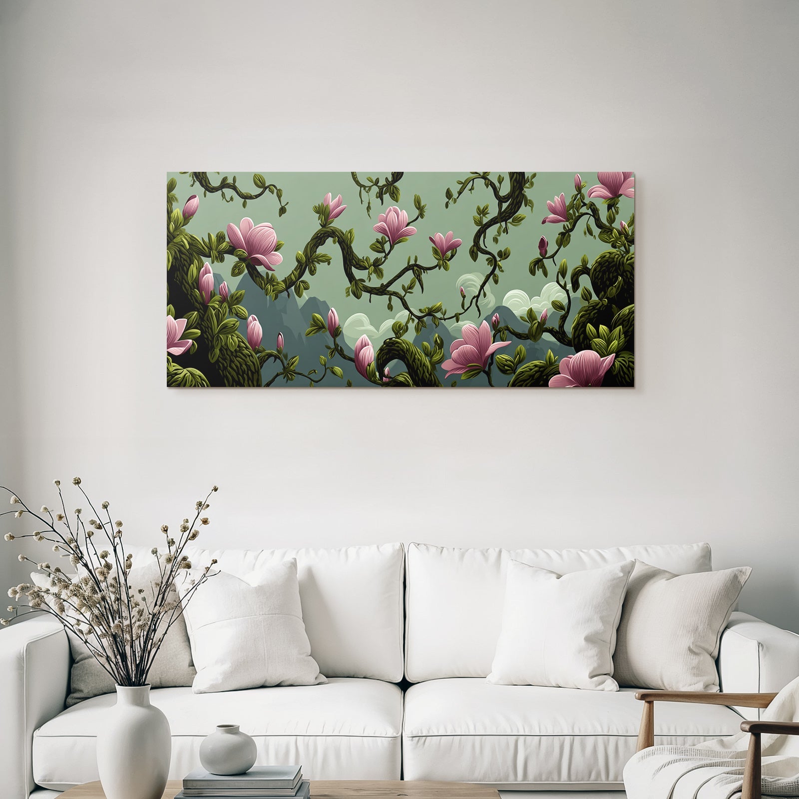 Blüten Und Reben Mit Grünem Laub Auf Gedämpftem Hintergrund