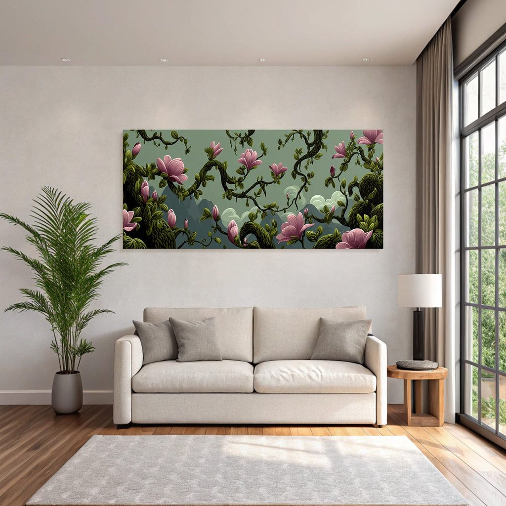 Blüten Und Reben Mit Grünem Laub Auf Gedämpftem Hintergrund