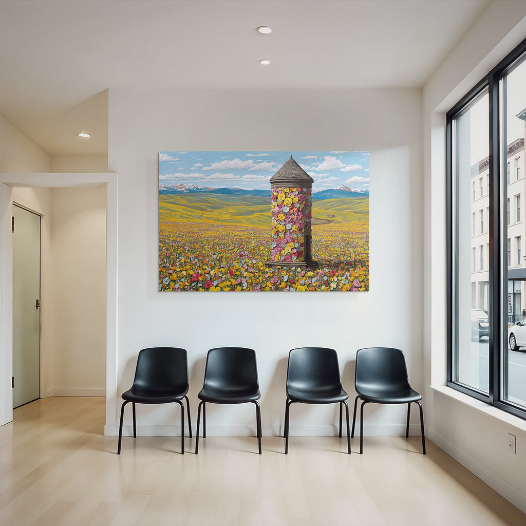 Blumenlandschaft Vor Der Turm Mit Hügel Und Himmel
