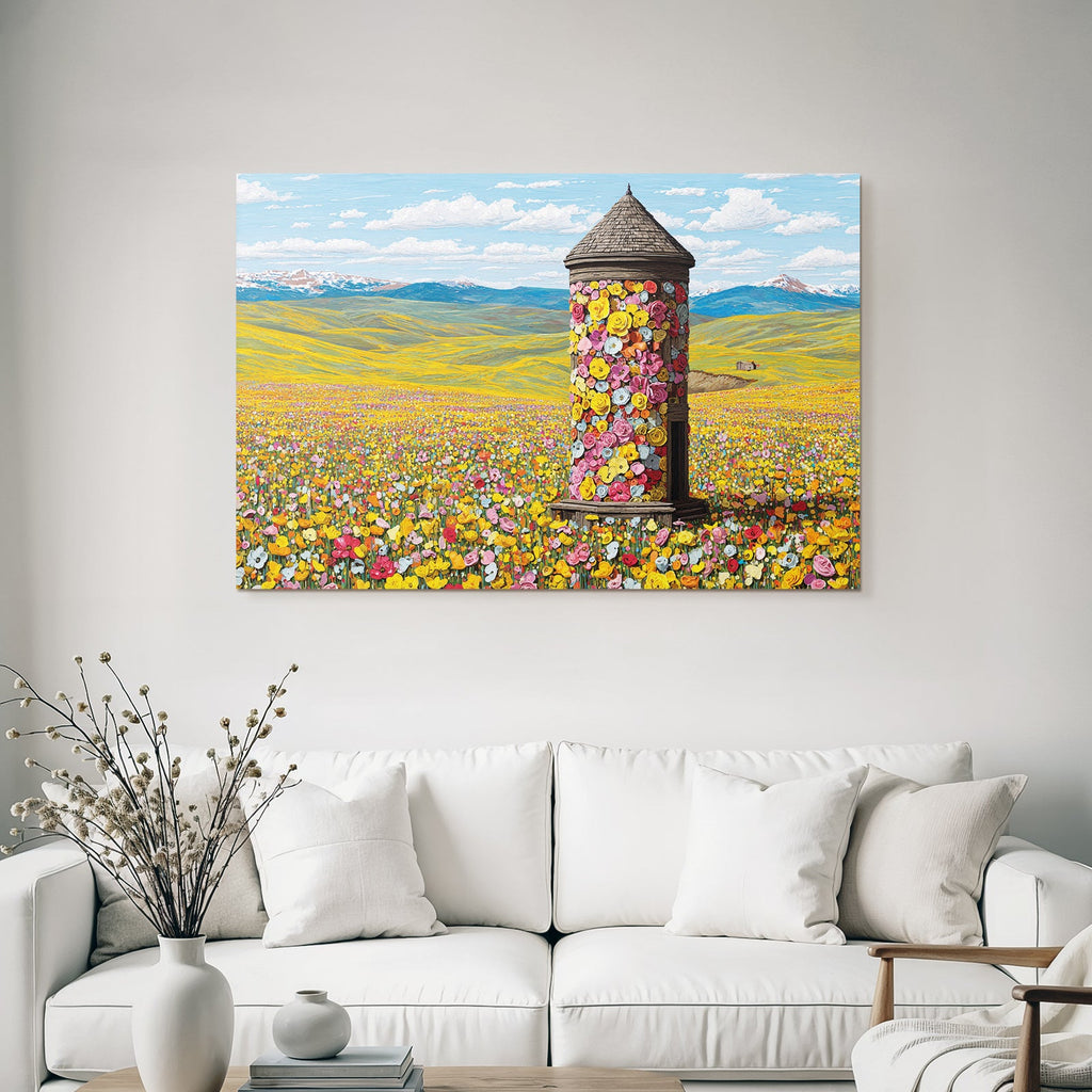 Blumenlandschaft Vor Der Turm Mit Hügel Und Himmel