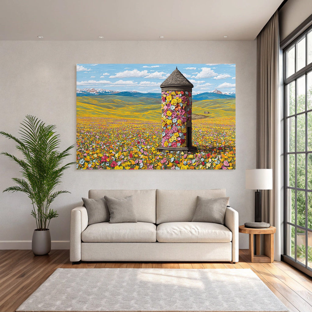 Blumenlandschaft Vor Der Turm Mit Hügel Und Himmel