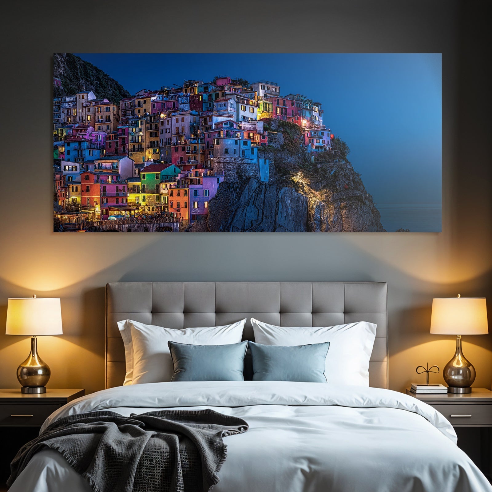 Bunte Küstenstadt Bei Nacht Cinqü Terre Stil