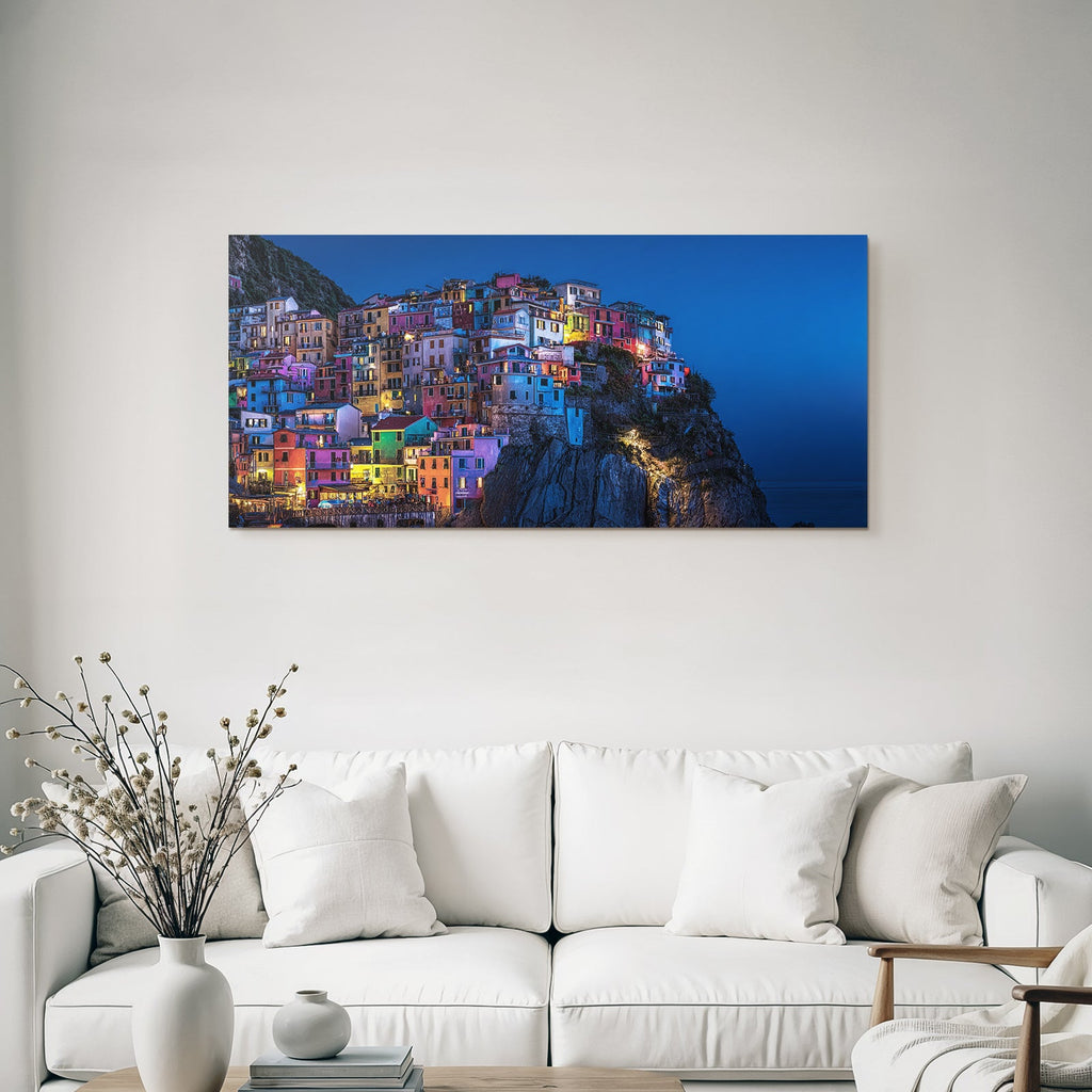 Bunte Küstenstadt Bei Nacht Cinqü Terre Stil