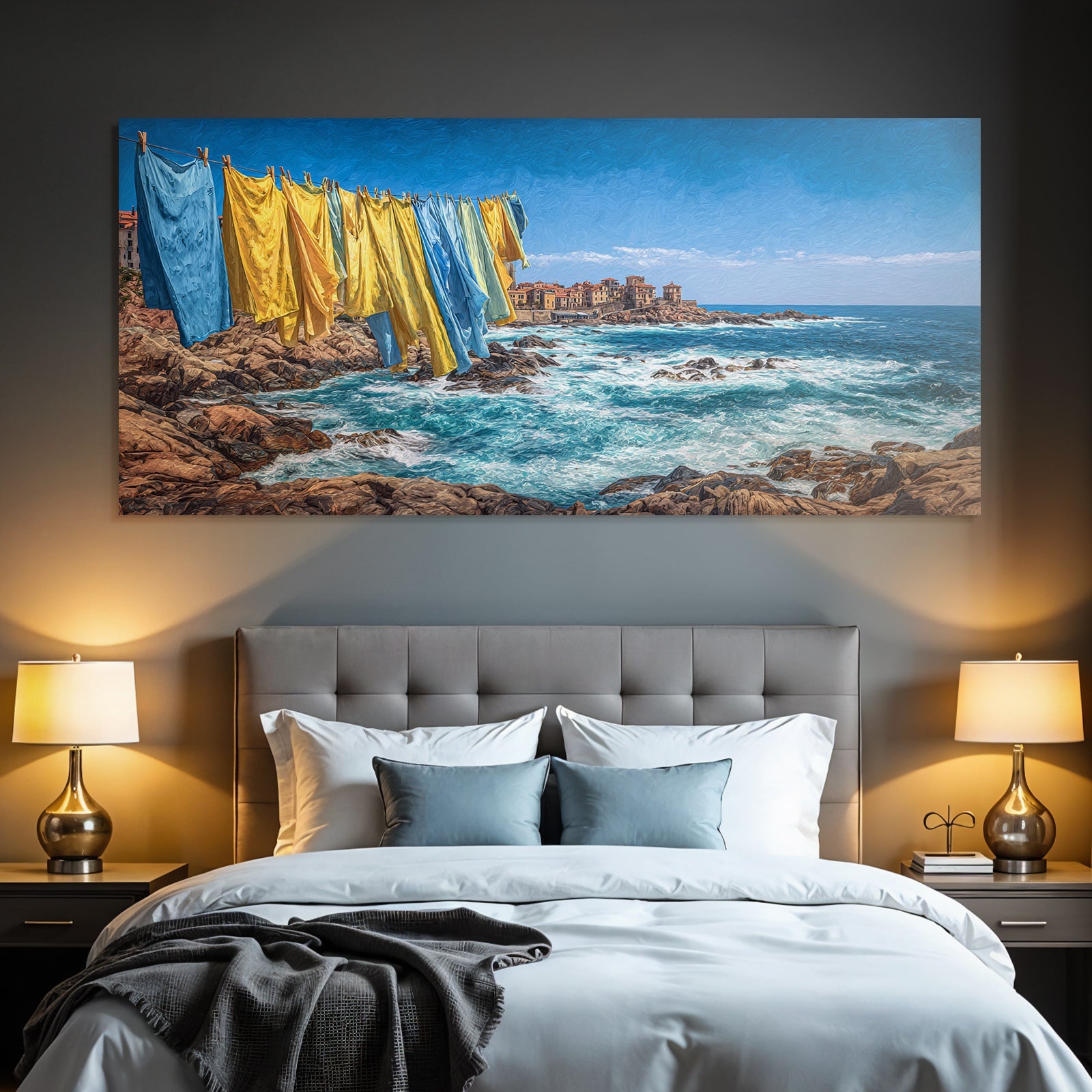 Bunte Stoffe Am Strand Hintergrund Meer Und Himmel