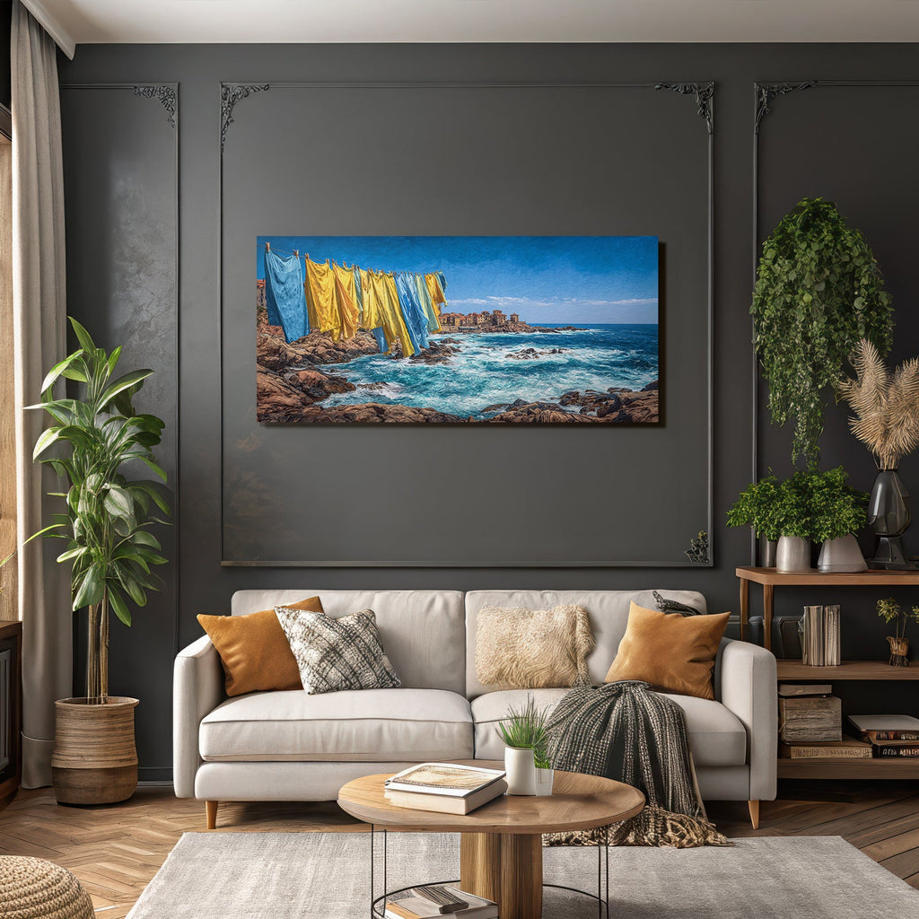Bunte Stoffe Am Strand Hintergrund Meer Und Himmel