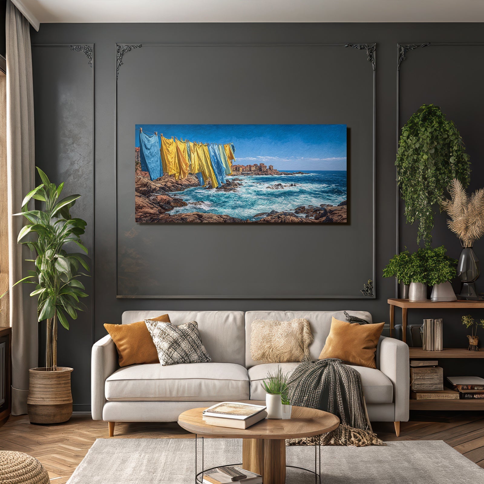 Bunte Stoffe Am Strand Hintergrund Meer Und Himmel