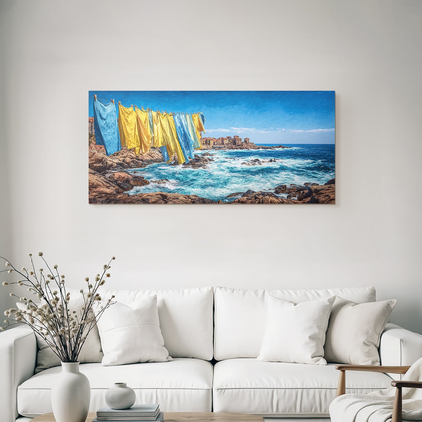 Bunte Stoffe Am Strand Hintergrund Meer Und Himmel