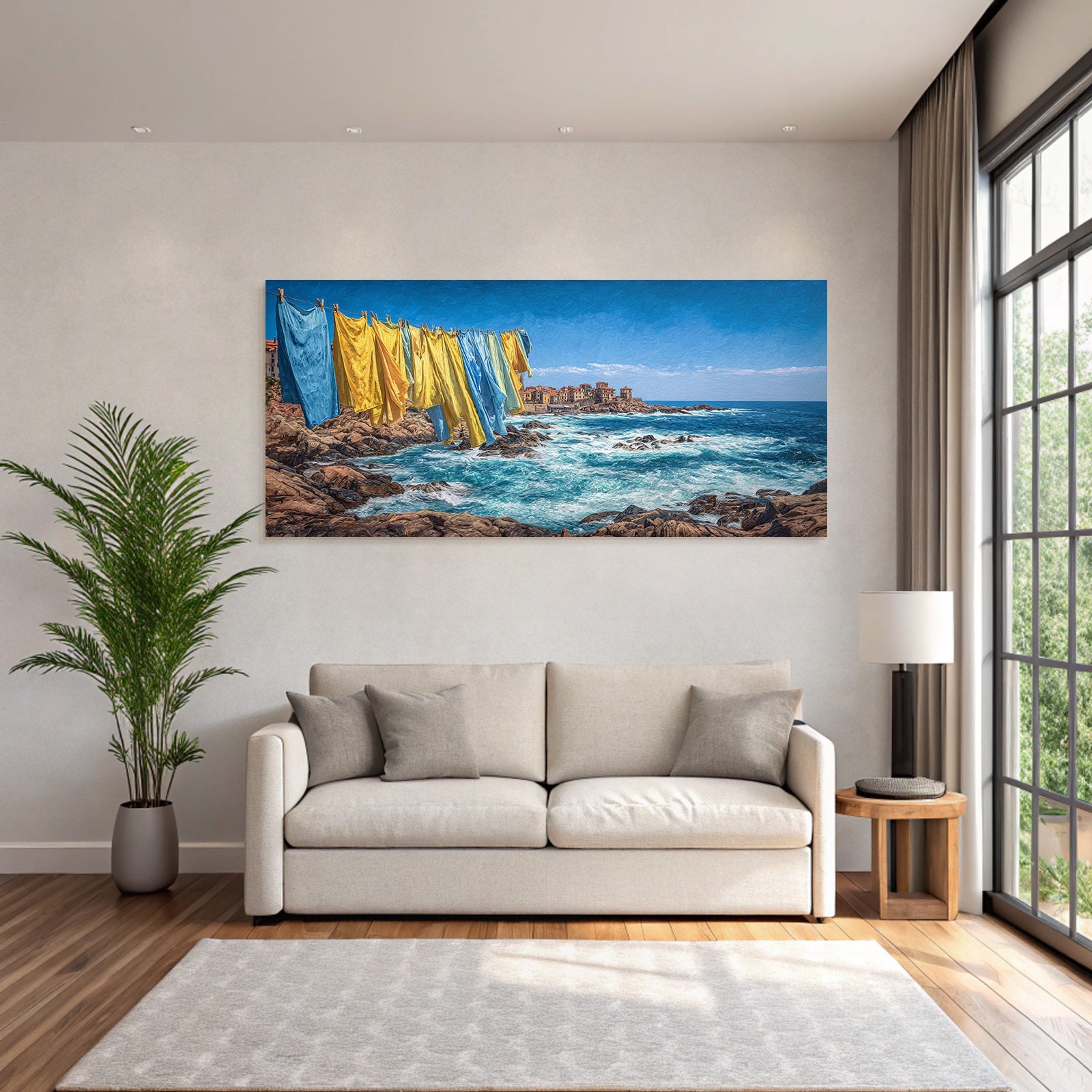 Bunte Stoffe Am Strand Hintergrund Meer Und Himmel