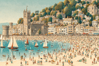 Bustling Seaside Scene Strandresort Harbor Illustration | Humor und Schraeges | Themen und Hobbys
