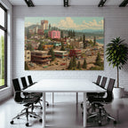 Coastal Town Vibrant Colorful Scene Mountains And Ocean