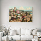 Coastal Town Vibrant Colorful Scene Mountains And Ocean