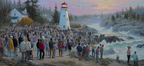 Crowd Gathered Near Lighthouse On Rocky Shore At Dawn Dusk | Humor und Schraeges | Themen und Hobbys