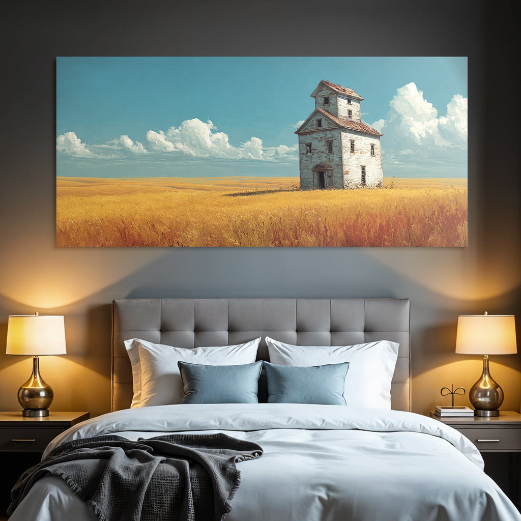 Einsame Weathered Haus Auf Goldenem Feld Unter Blaüm Himmel