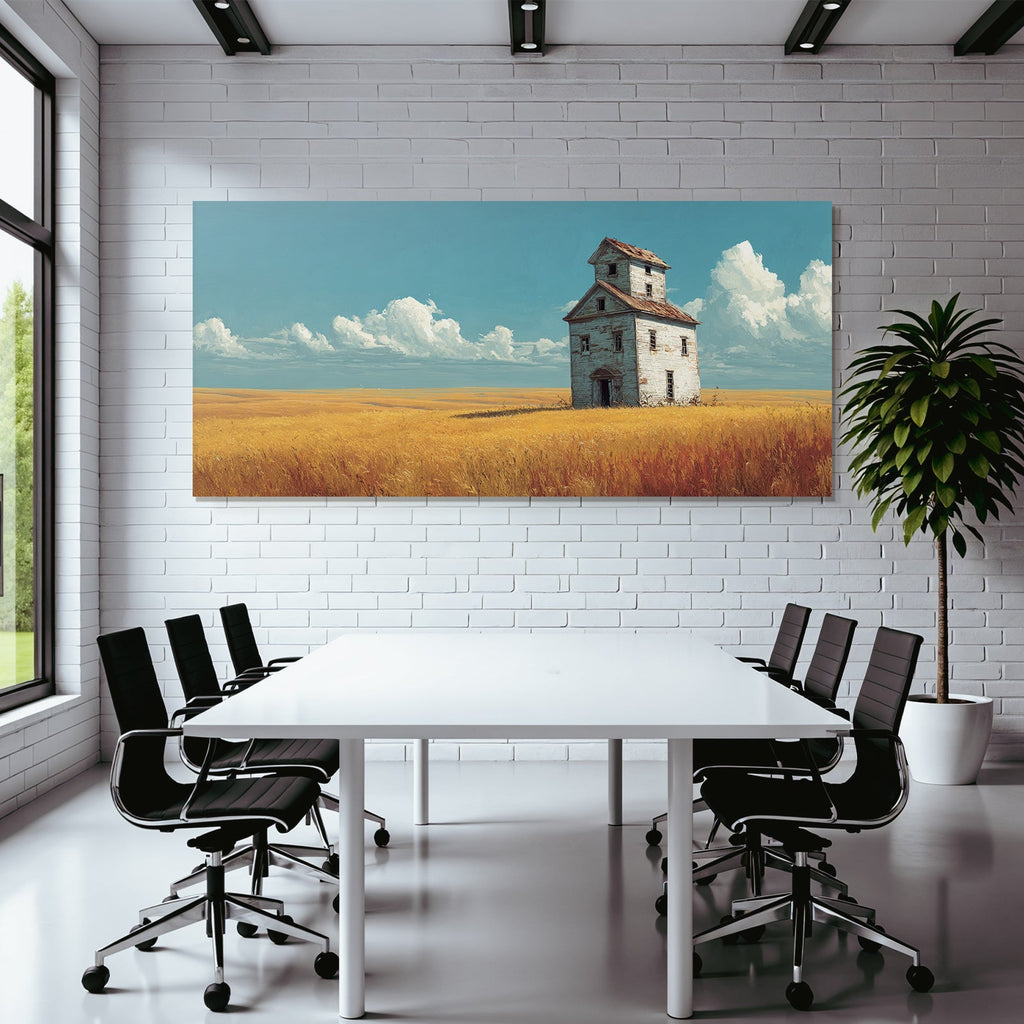 Einsame Weathered Haus Auf Goldenem Feld Unter Blaüm Himmel