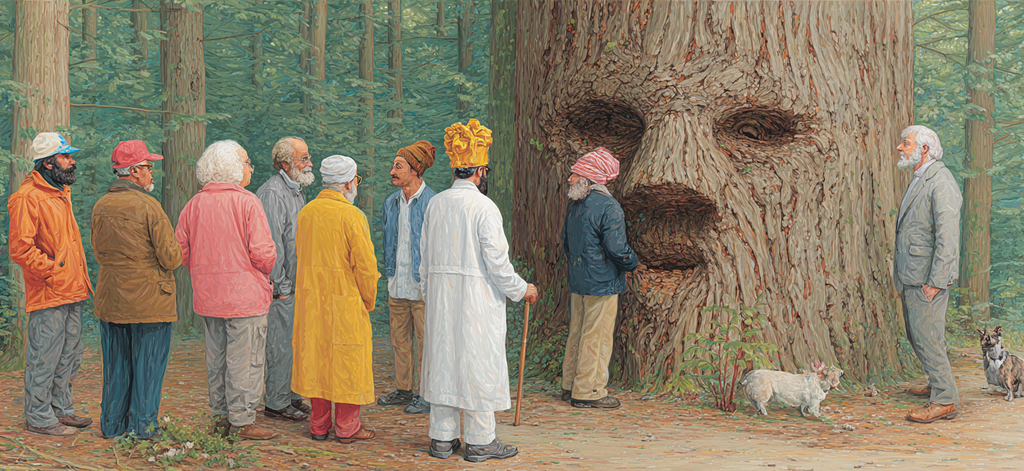 Gruppe Von Menschen Im Wald Vor Einem Gesicht Auf Einem Baum | Humor und Schraeges | Themen und Hobbys
