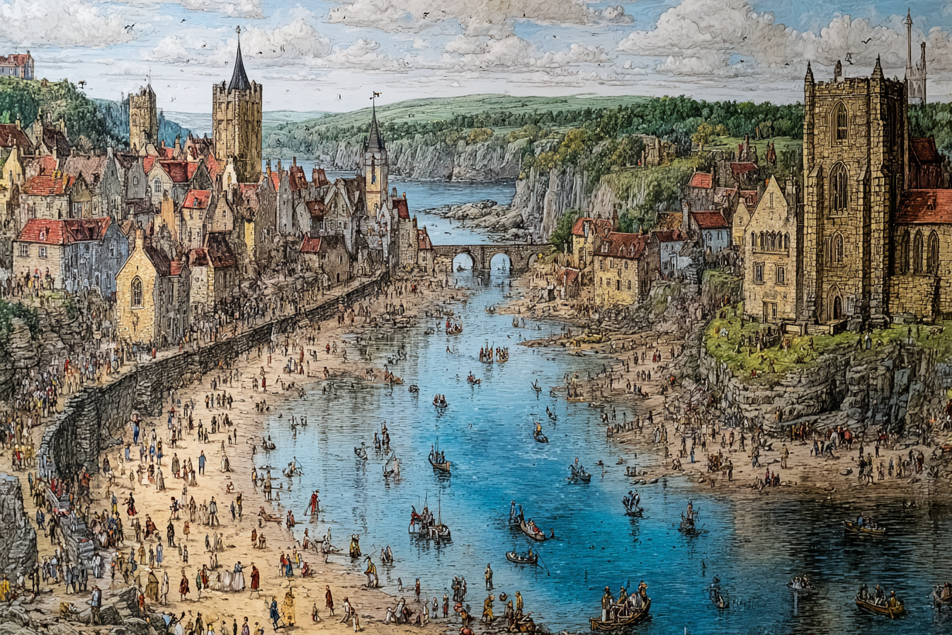 Küstenstadt Szenen Mit Booten Und Menschen Aktivitäten Klippen Grünery | Humor und Schraeges | Themen und Hobbys
