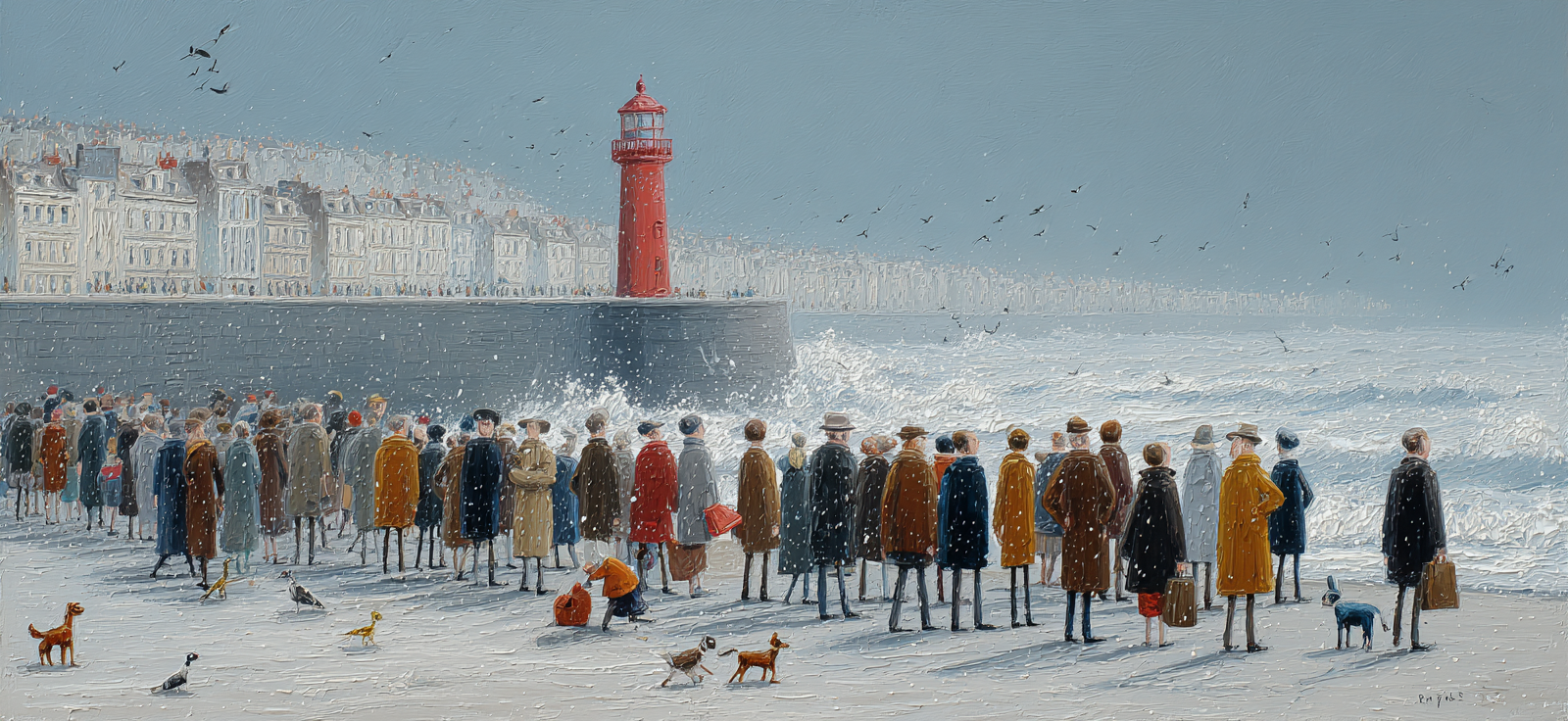 Küstenszene Mit Leuchtturm Hunde Im Winter | Humor und Schraeges | Themen und Hobbys