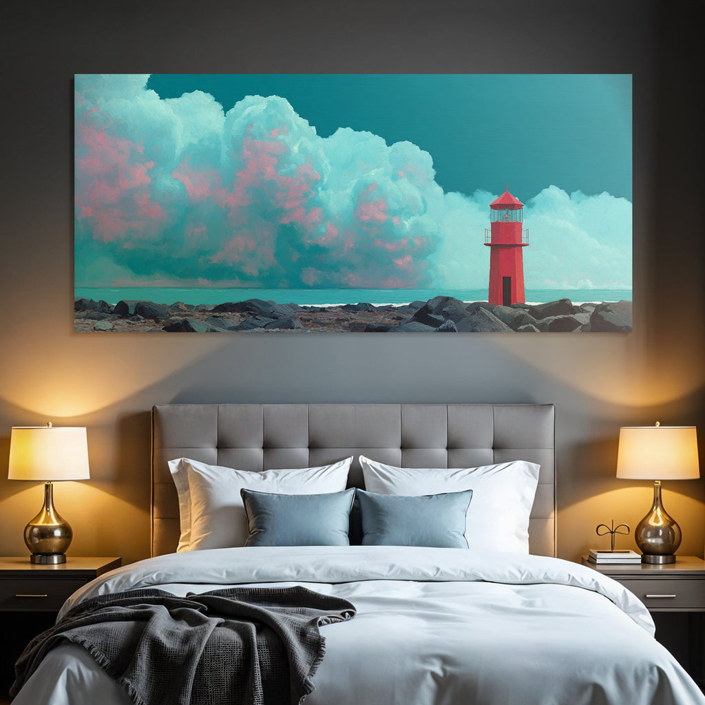 Leuchtturm Am Meer Mit Bunten Wolken