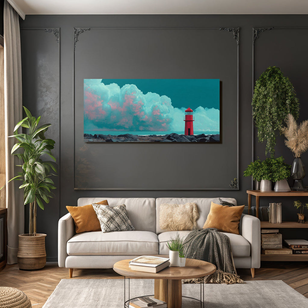 Leuchtturm Am Meer Mit Bunten Wolken
