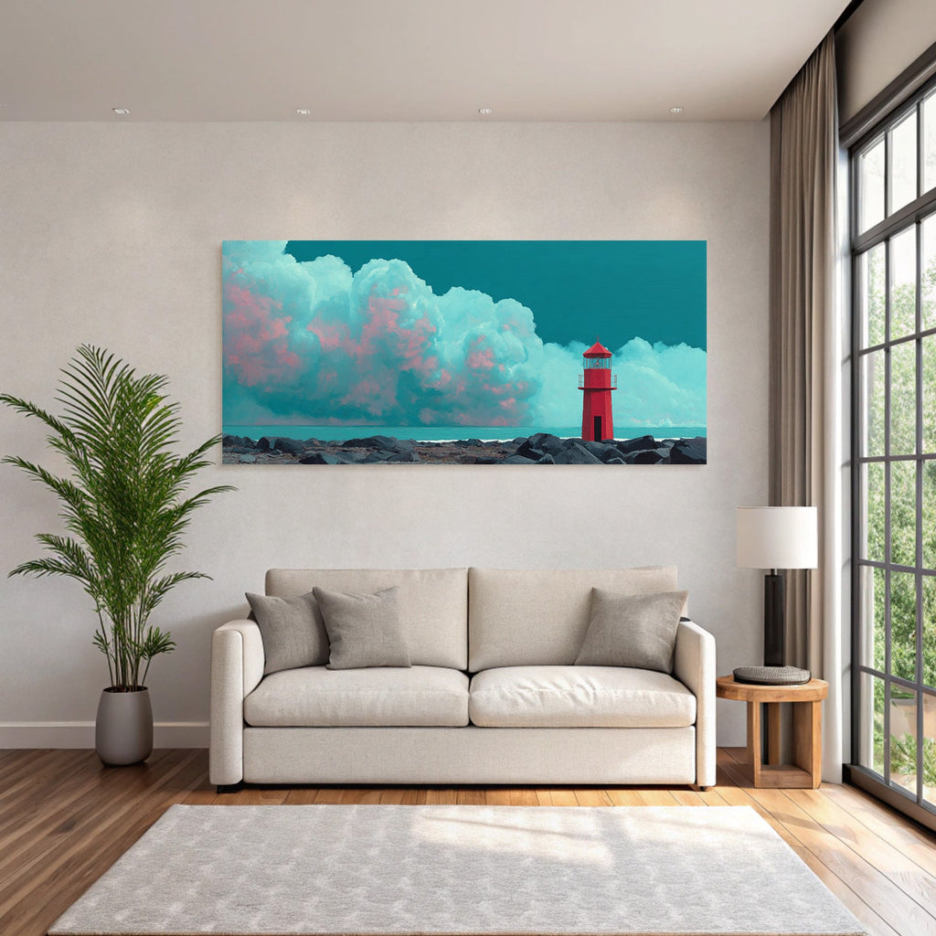 Leuchtturm Am Meer Mit Bunten Wolken