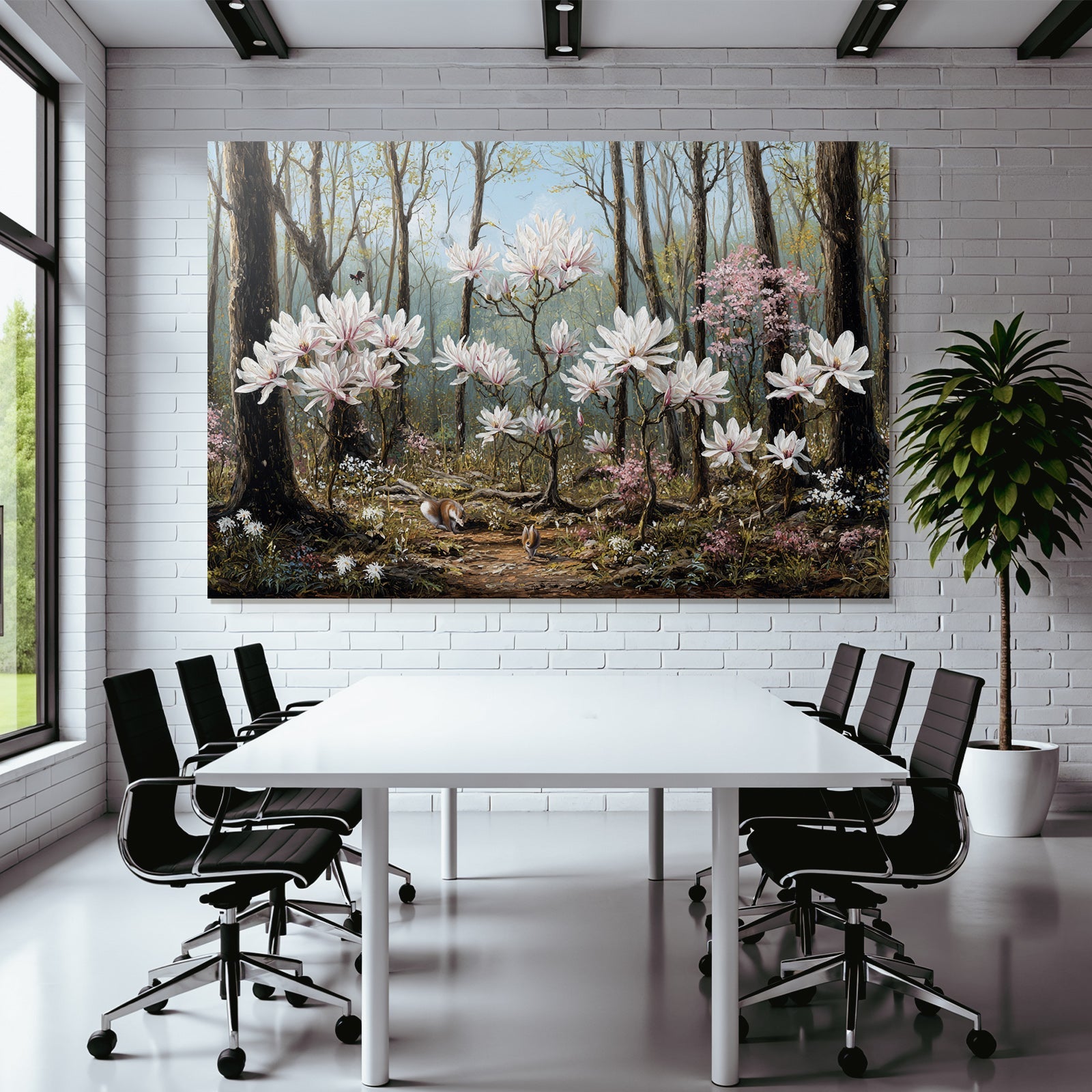 Ruhiger Wald Mit Blumen Und Tieren Frühling
