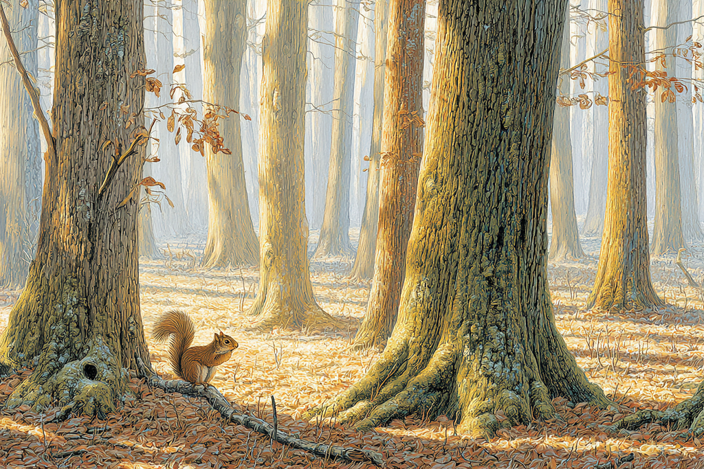 Ruhiger Wald Mit Nebel Und Einem Eichhörnchen | Humor und Schraeges | Themen und Hobbys