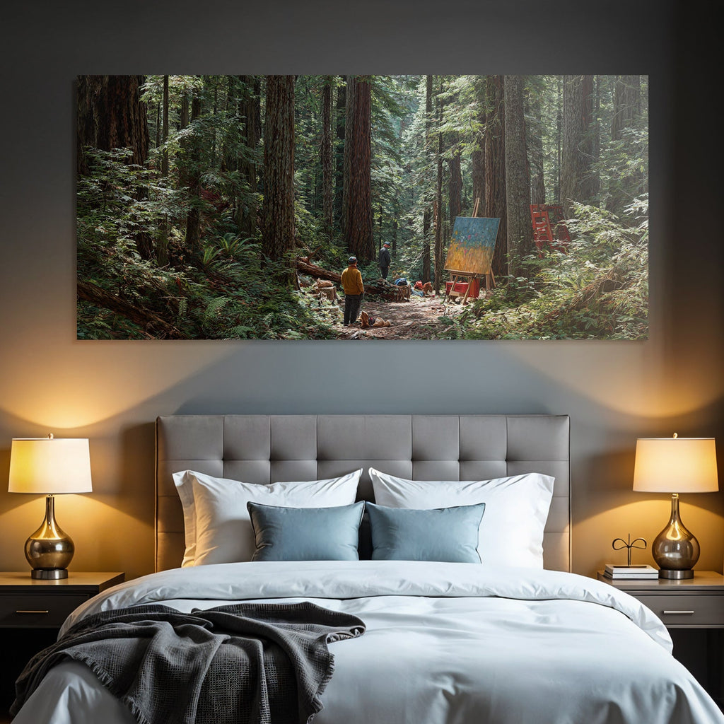 Ruhiger Wald Szene Mit Kunstler Und Baum Pfathway