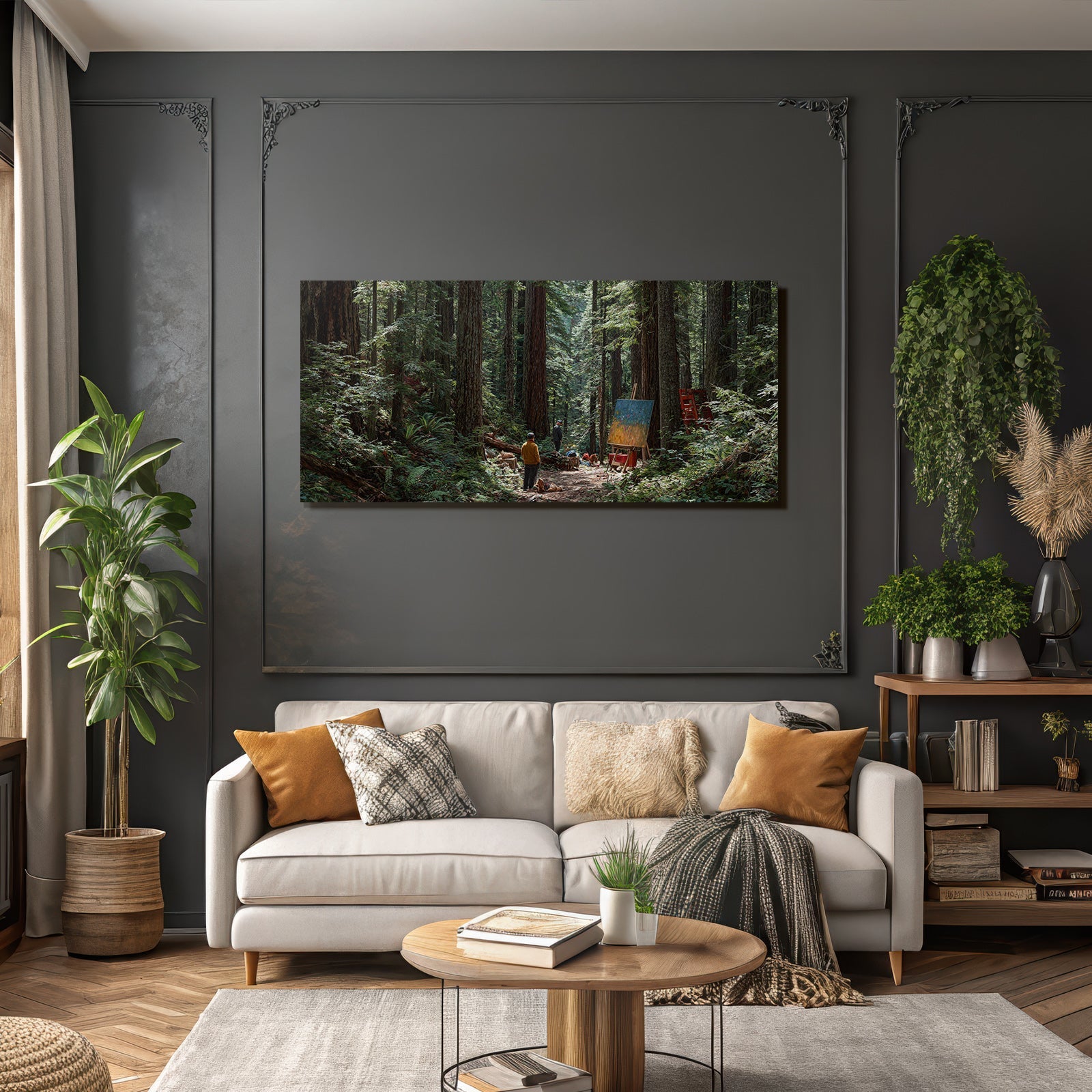 Ruhiger Wald Szene Mit Kunstler Und Baum Pfathway
