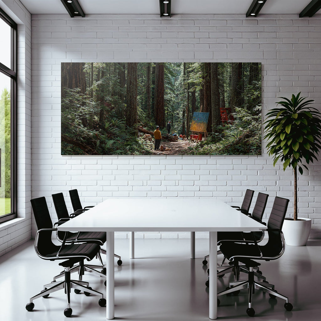 Ruhiger Wald Szene Mit Kunstler Und Baum Pfathway