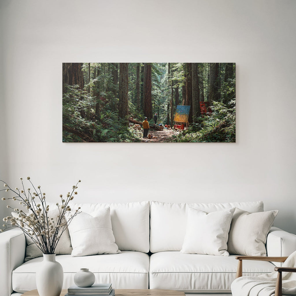 Ruhiger Wald Szene Mit Kunstler Und Baum Pfathway