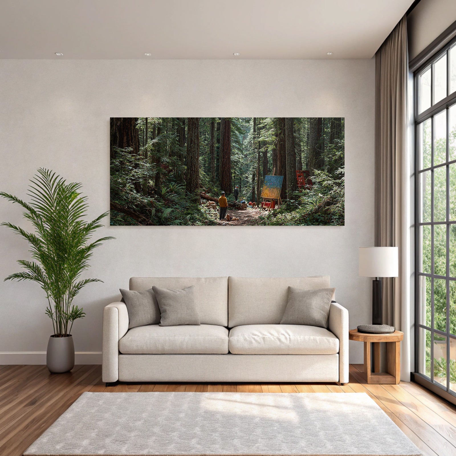 Ruhiger Wald Szene Mit Kunstler Und Baum Pfathway