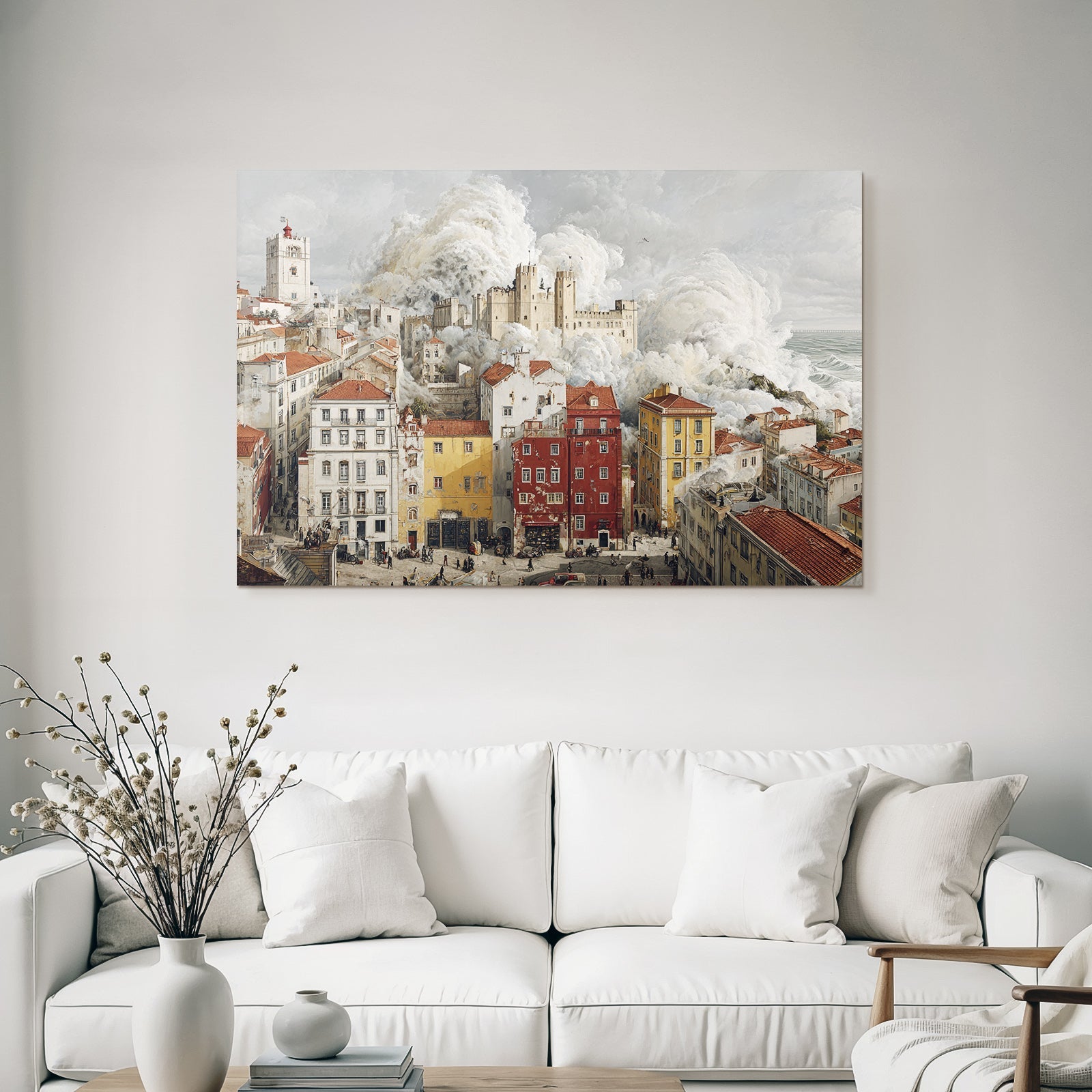 Stadtansicht Historizismus Mit Schloss Im Hintergrund Und Sturmwolken