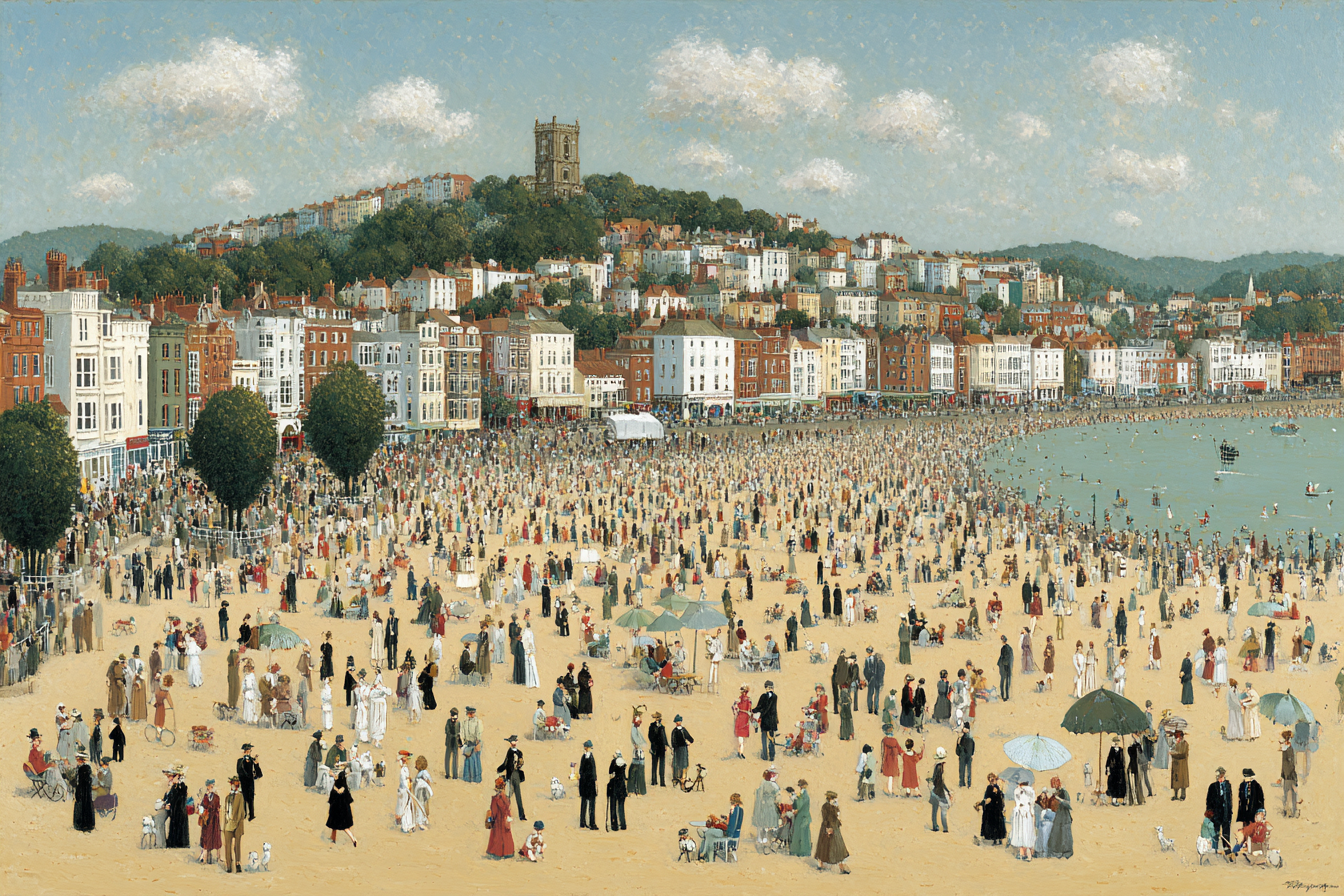 Strand Szene Mit Menschen In Historischer Kleidung | Humor und Schraeges | Themen und Hobbys