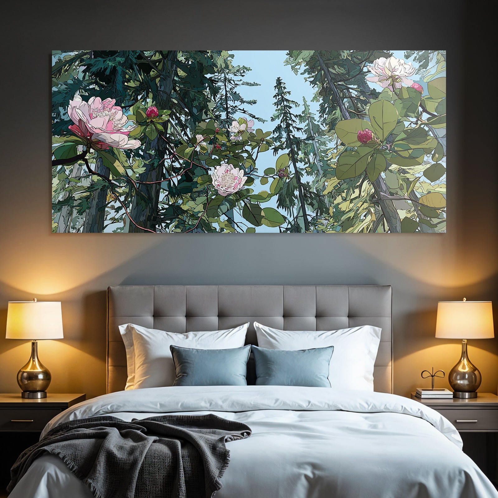 Stylisierte Blumen Und Grün In Einem Wäldchenszenario
