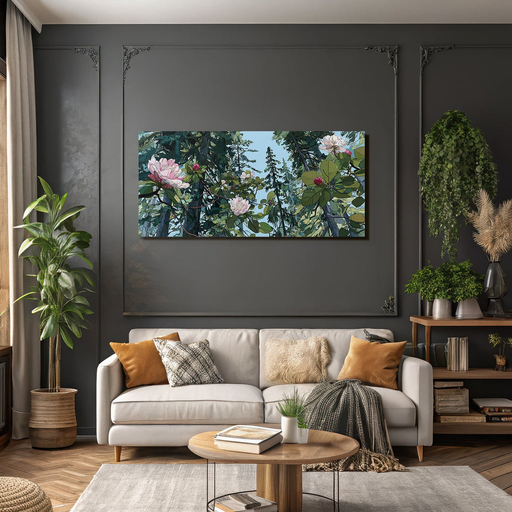 Stylisierte Blumen Und Grün In Einem Wäldchenszenario