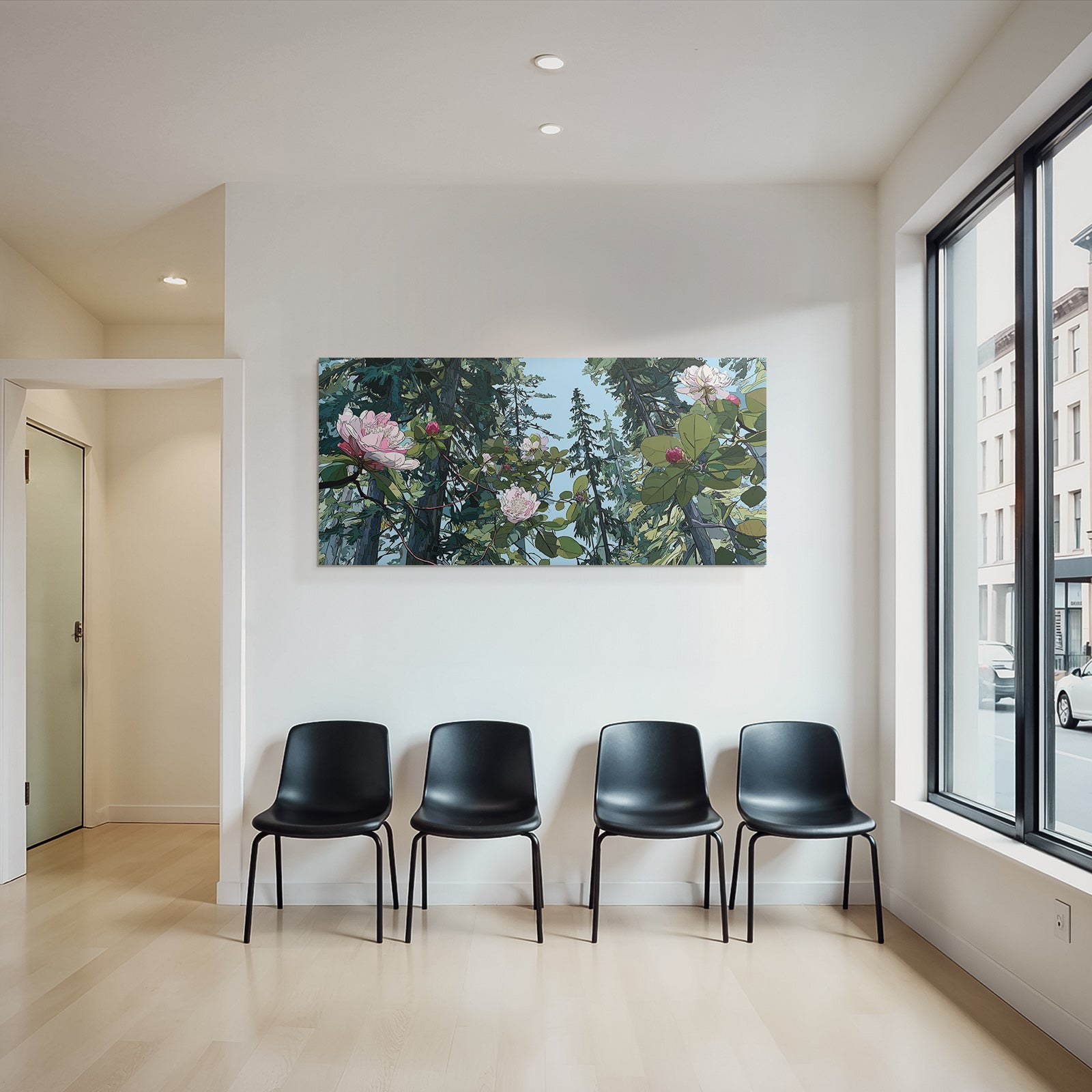 Stylisierte Blumen Und Grün In Einem Wäldchenszenario