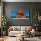 Vibrante Orange Structure Seaside Lighthouse Mit Fenstern Balcony