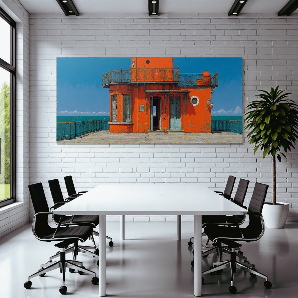 Vibrante Orange Structure Seaside Lighthouse Mit Fenstern Balcony