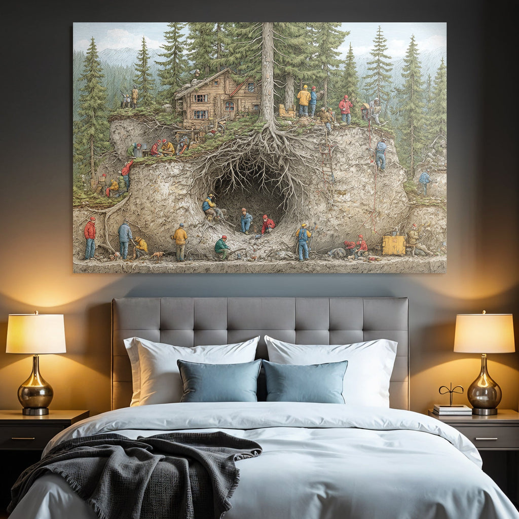 Wald Haus Bauarbeiten Mitarbeiter Illustration