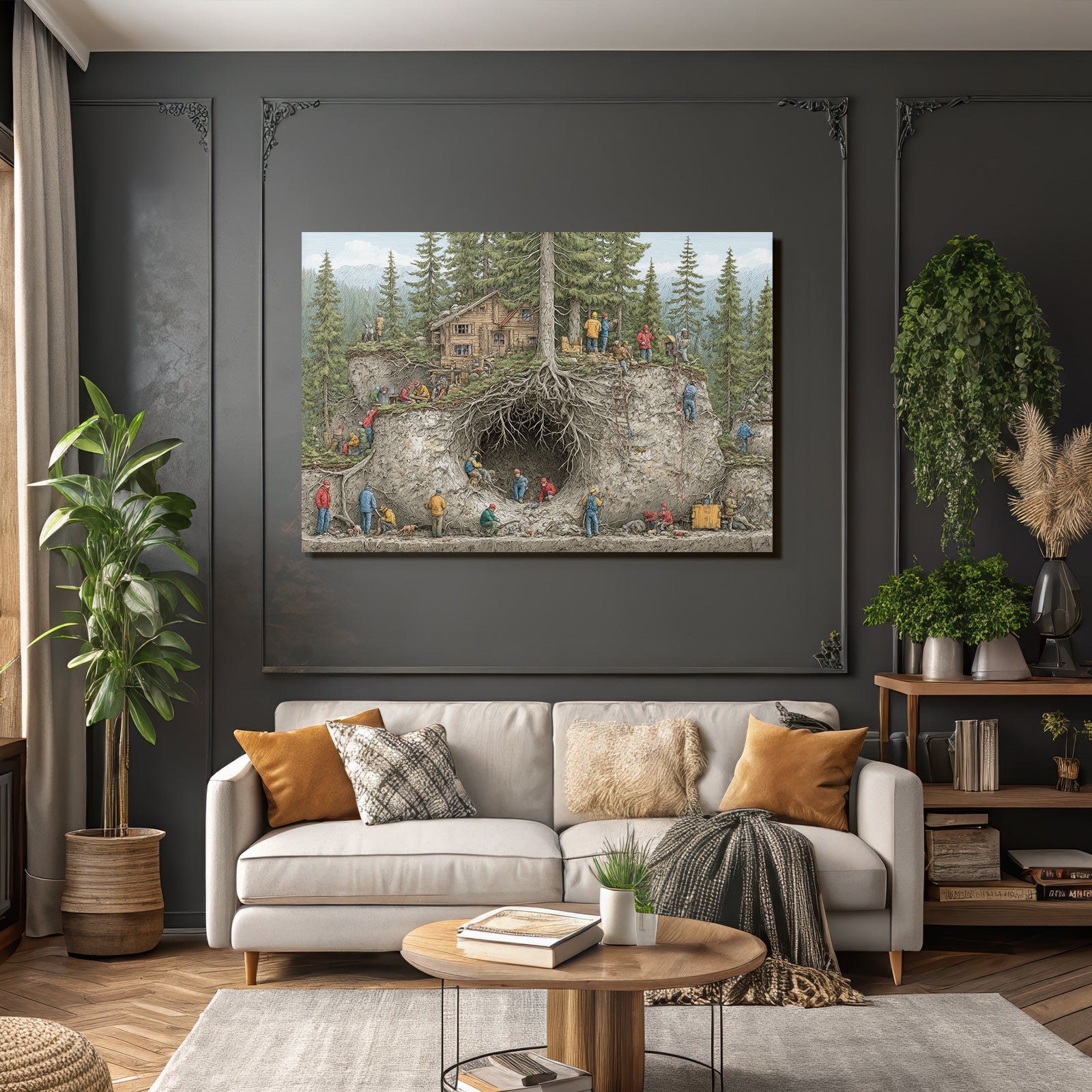 Wald Haus Bauarbeiten Mitarbeiter Illustration