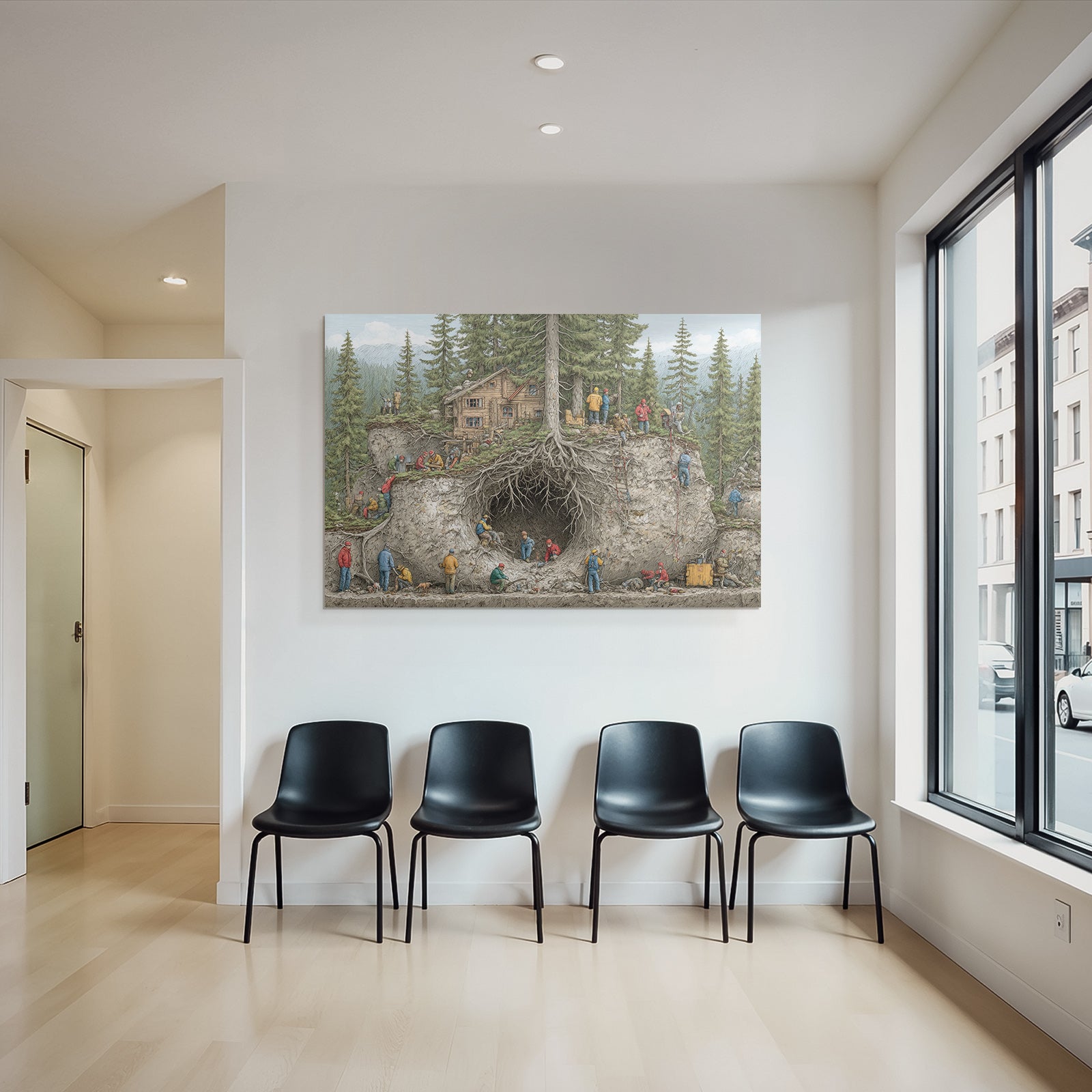 Wald Haus Bauarbeiten Mitarbeiter Illustration