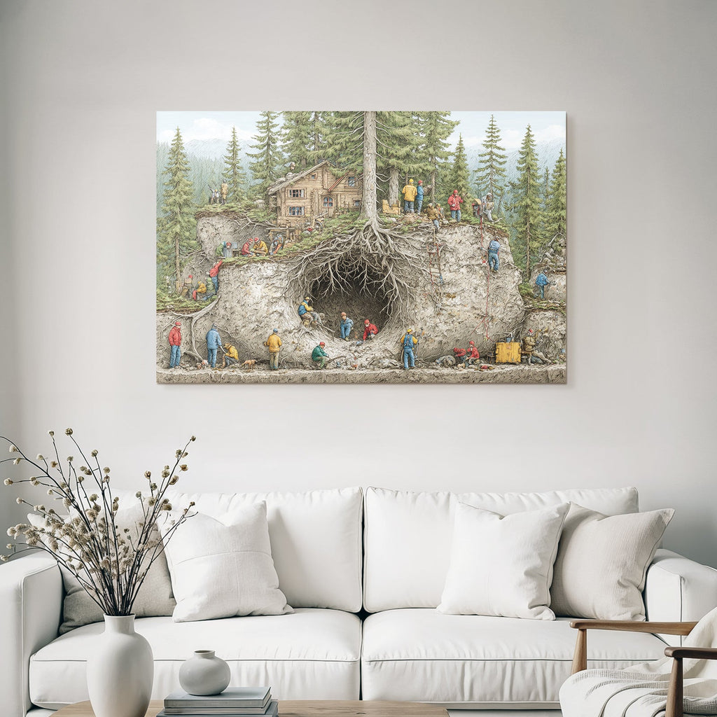 Wald Haus Bauarbeiten Mitarbeiter Illustration